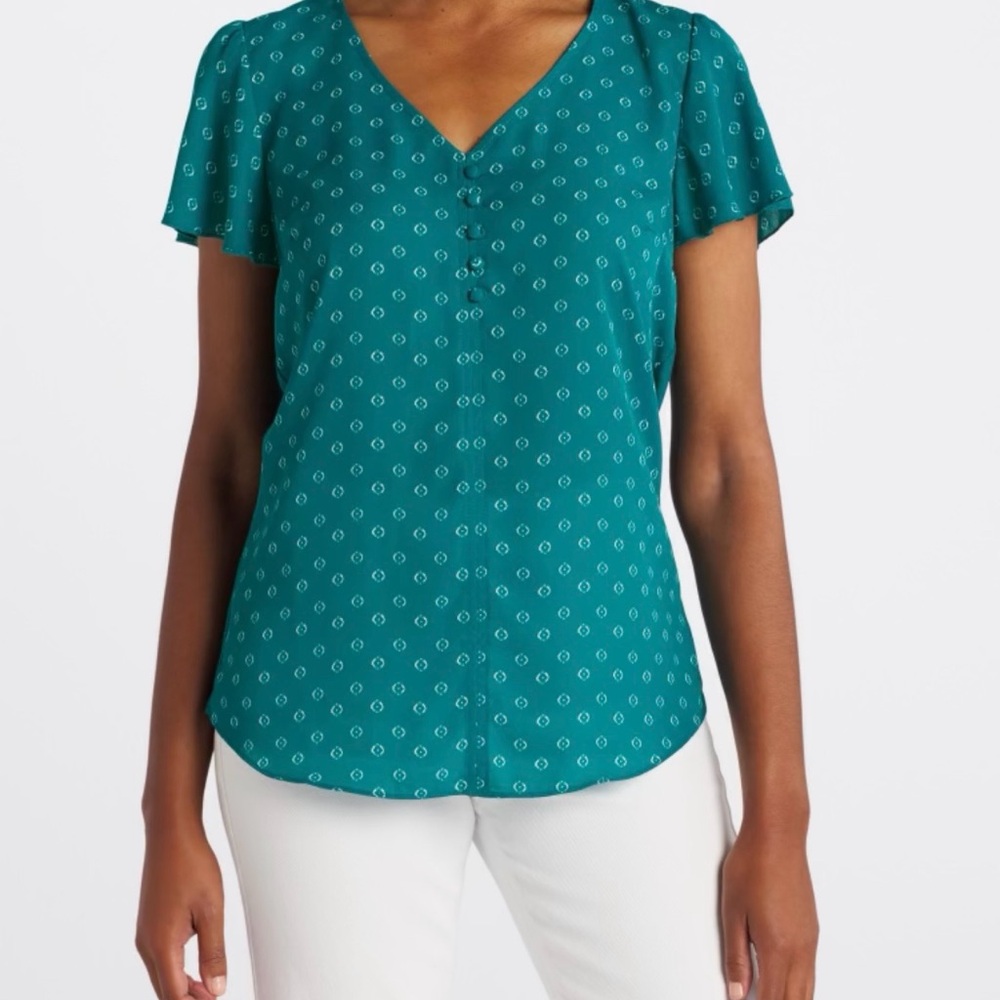 Elegant Teal V-Neck Blouse